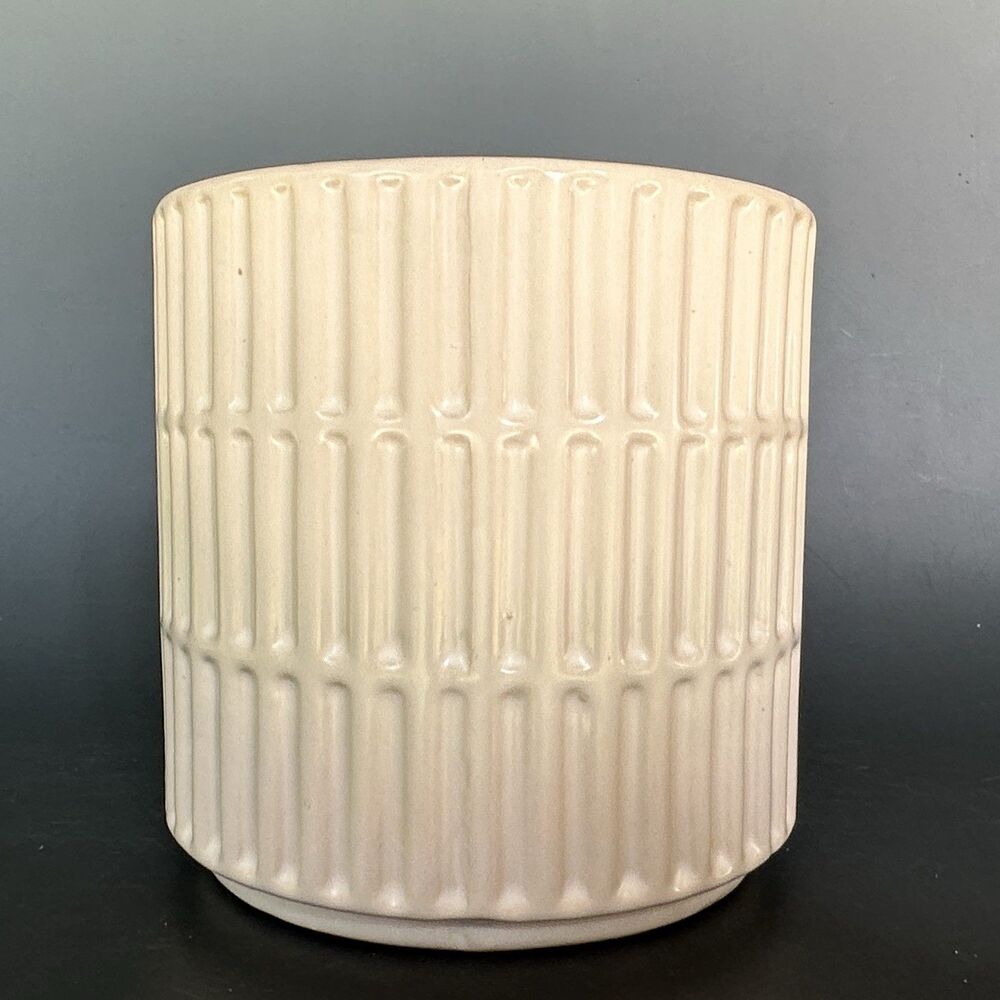 White Ribbed Ceramic Planter Pot Cachepot Farmhouse Japandi Modern 5.5 In MCM